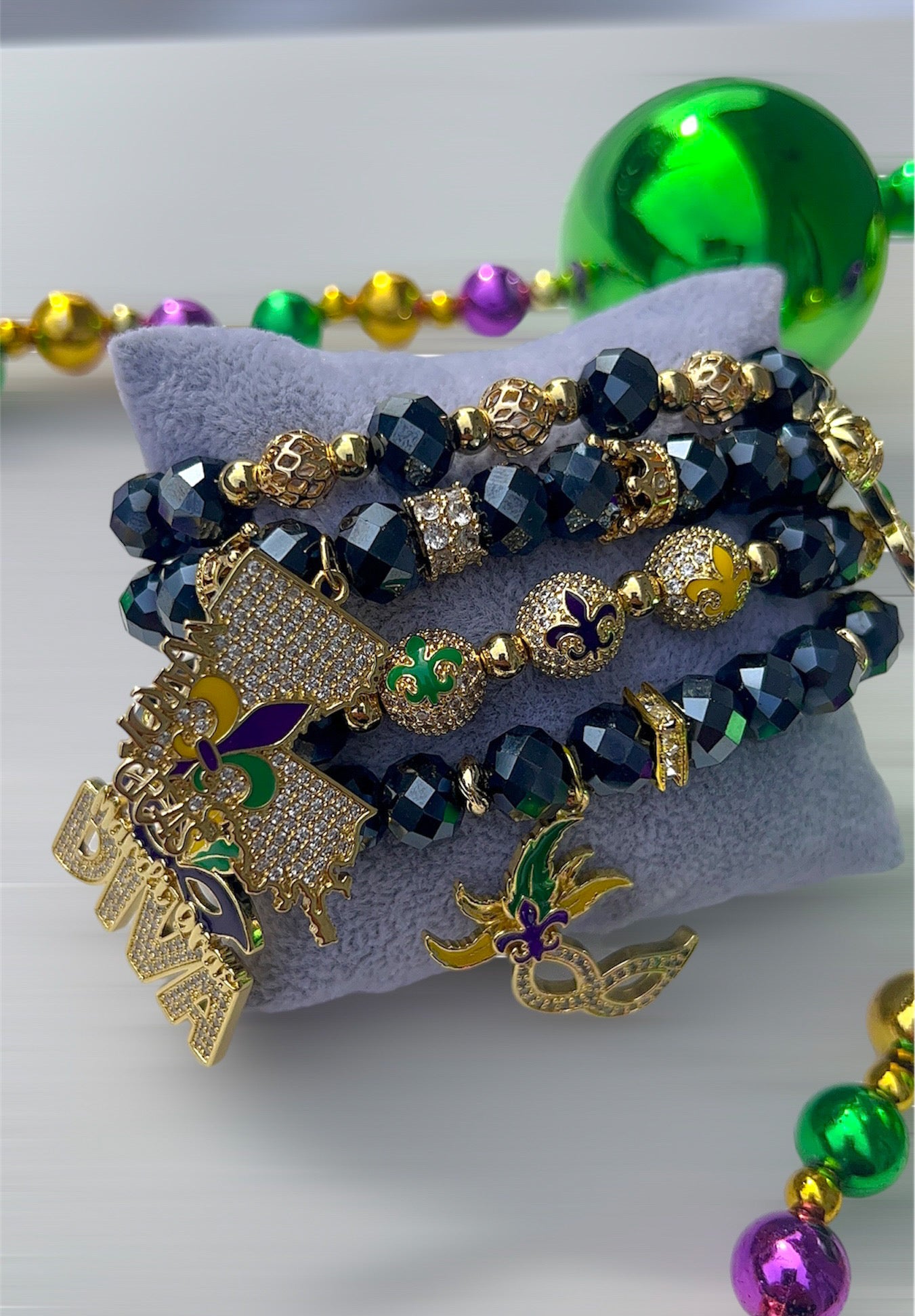 Navy Blue Mardi Gras Bracelet Set