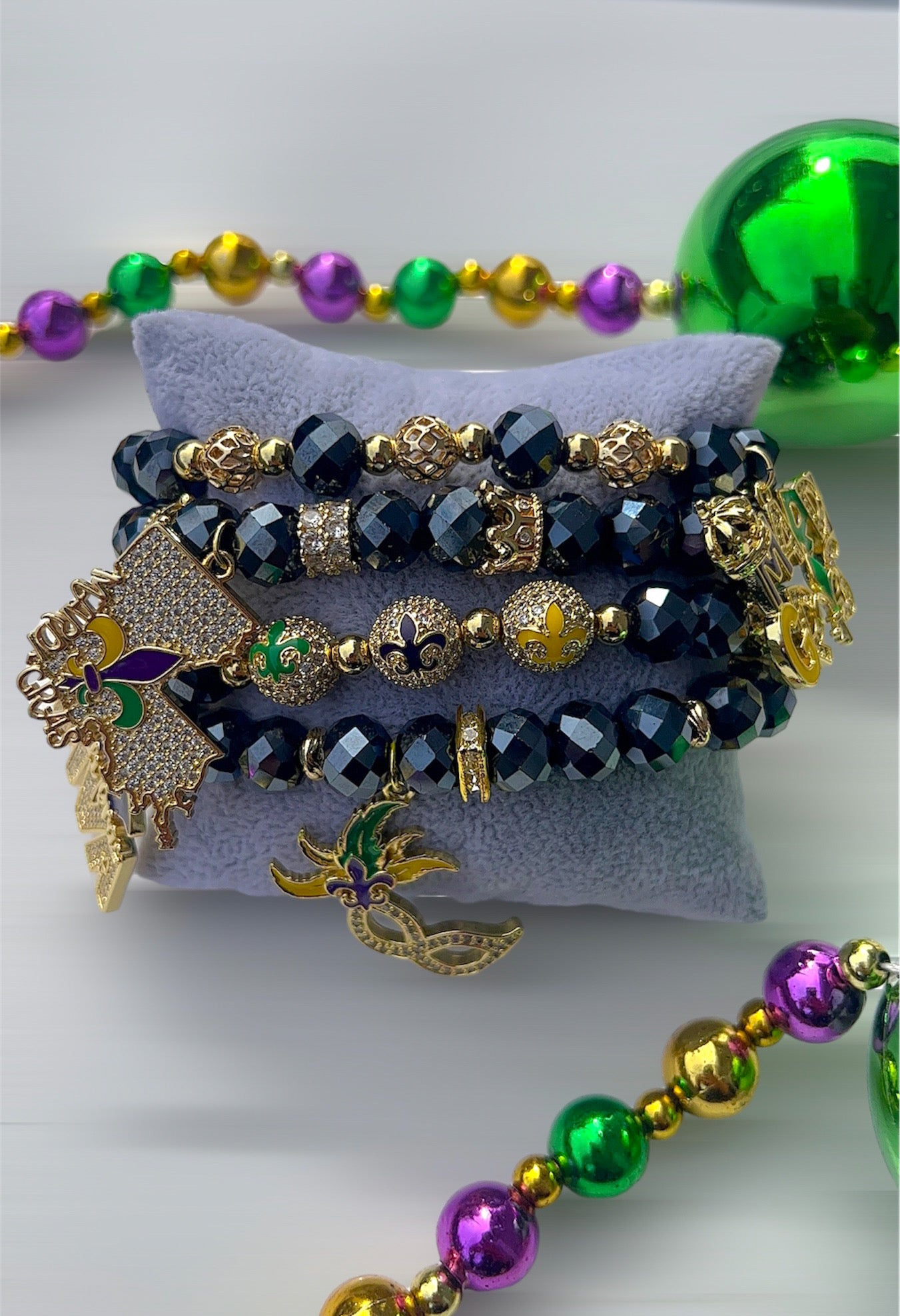 Navy Blue Mardi Gras Bracelet Set