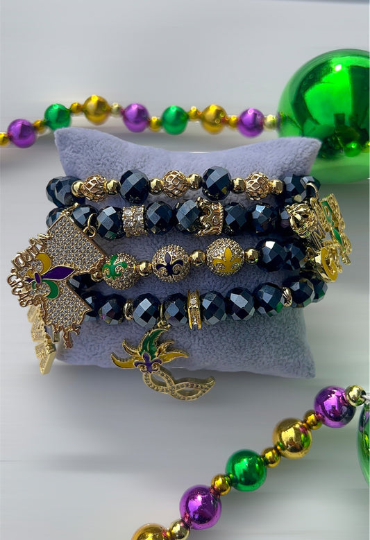 Navy Blue Mardi Gras Bracelet Set