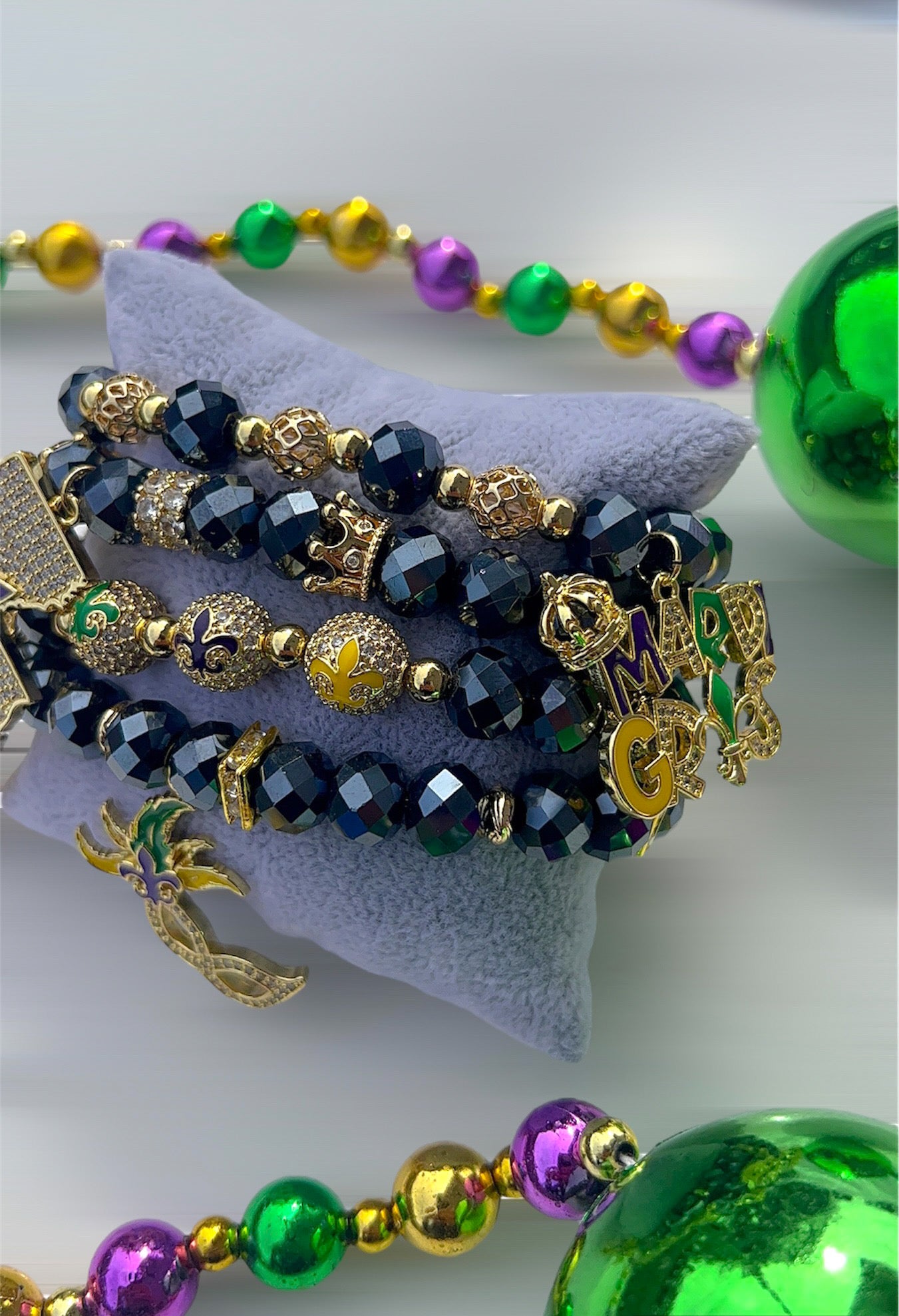Navy Blue Mardi Gras Bracelet Set
